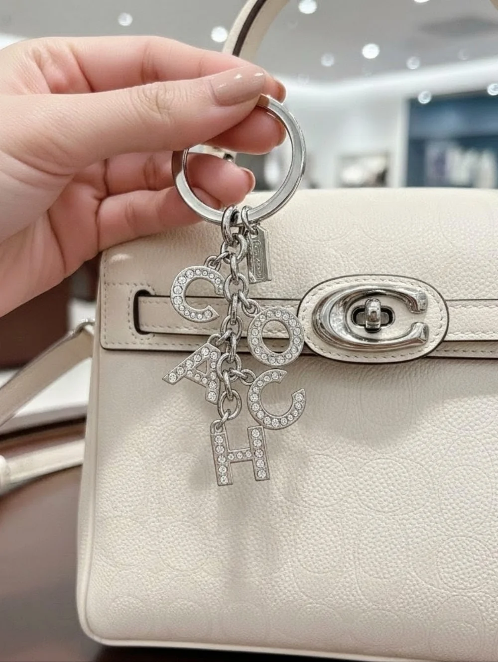 Coach Logo Alphabet Letter Bag Charm Silver Pave Crystal Keychain Pristine - Picture 7 of 7